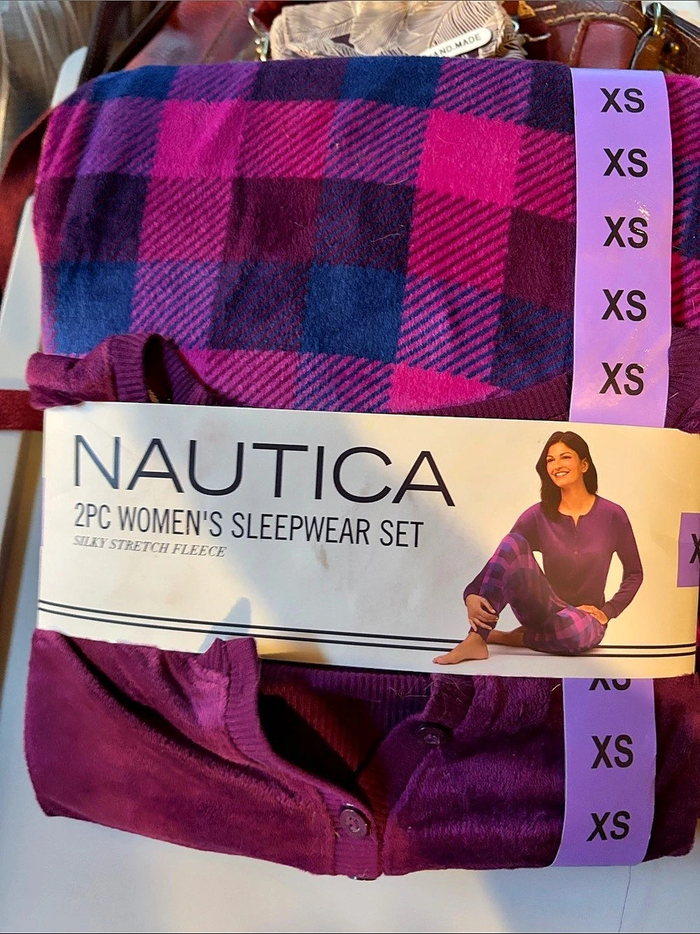 Nautica Women's 2-Piece Silky Stretch Fleece Pajama Set Purple & Blue XS